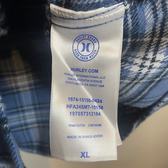 Hurley Men's XL Blue Plaid Flannel Shirt Two Pocket Button Up Heavyweight - Picture 8 of 9